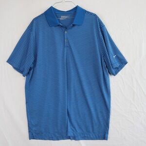 Nike Golf Polo Shirt Mens XL Dri-Fit Tour Performance Blue Striped Short Sleeve